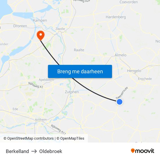 Berkelland to Oldebroek map