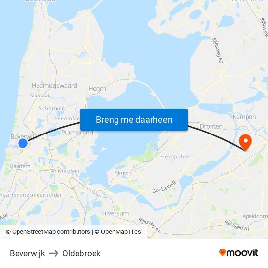 Beverwijk to Oldebroek map