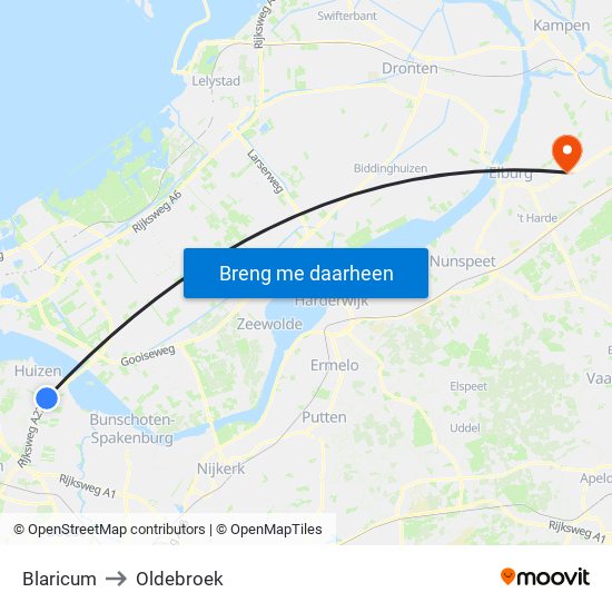 Blaricum to Oldebroek map