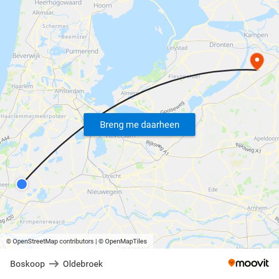 Boskoop to Oldebroek map
