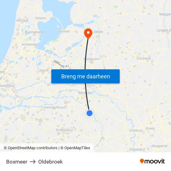 Boxmeer to Oldebroek map