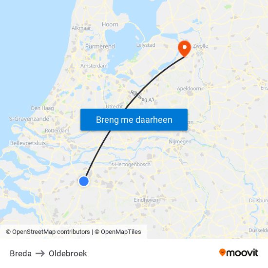 Breda to Oldebroek map