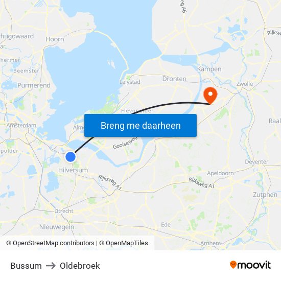 Bussum to Oldebroek map