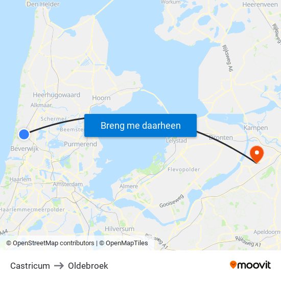Castricum to Oldebroek map