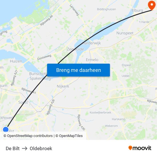 De Bilt to Oldebroek map
