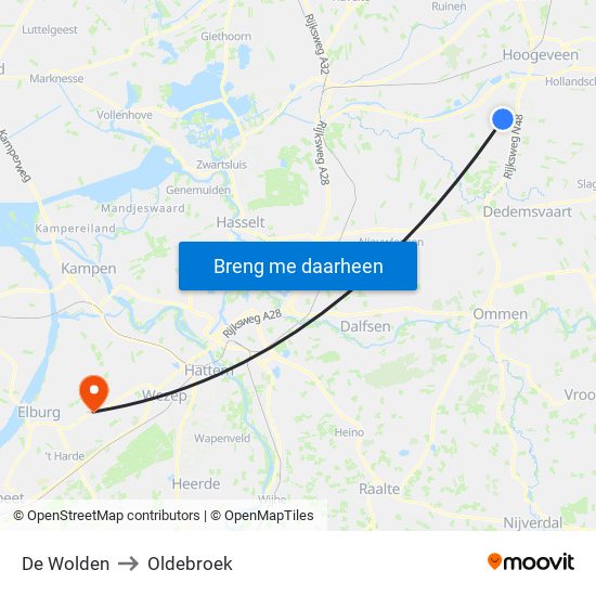 De Wolden to Oldebroek map