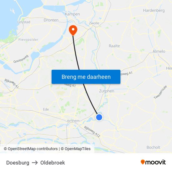 Doesburg to Oldebroek map