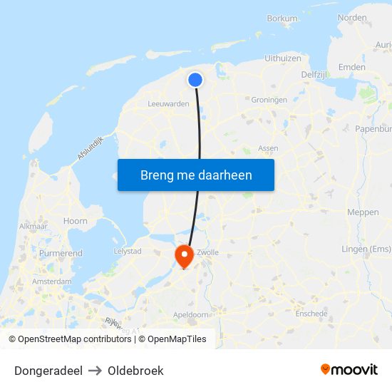 Dongeradeel to Oldebroek map