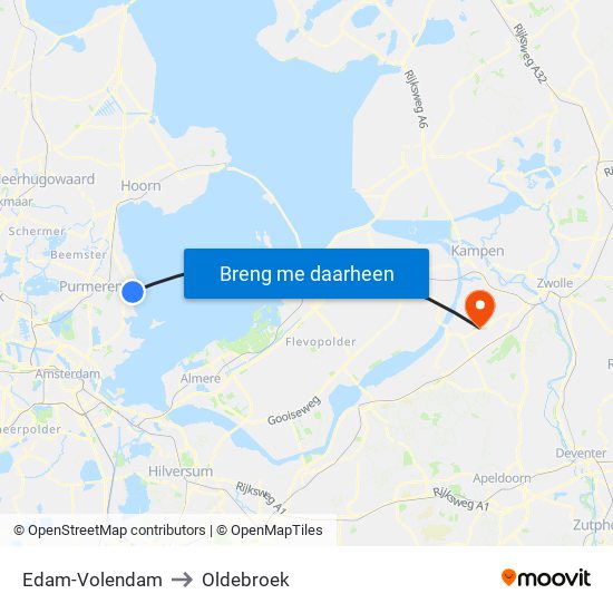 Edam-Volendam to Oldebroek map