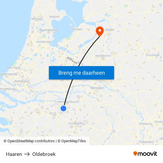 Haaren to Oldebroek map