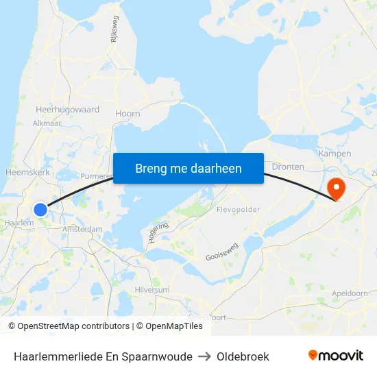 Haarlemmerliede En Spaarnwoude to Oldebroek map
