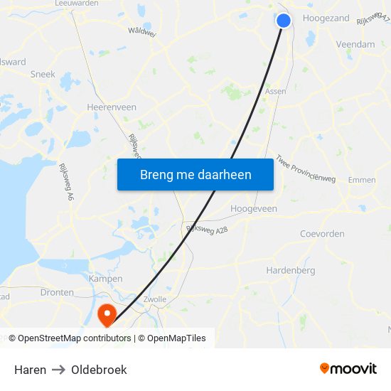 Haren to Oldebroek map