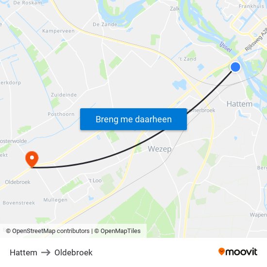 Hattem to Oldebroek map