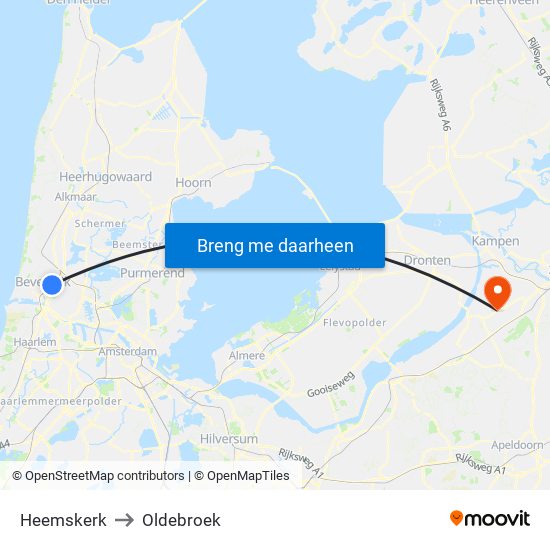 Heemskerk to Oldebroek map