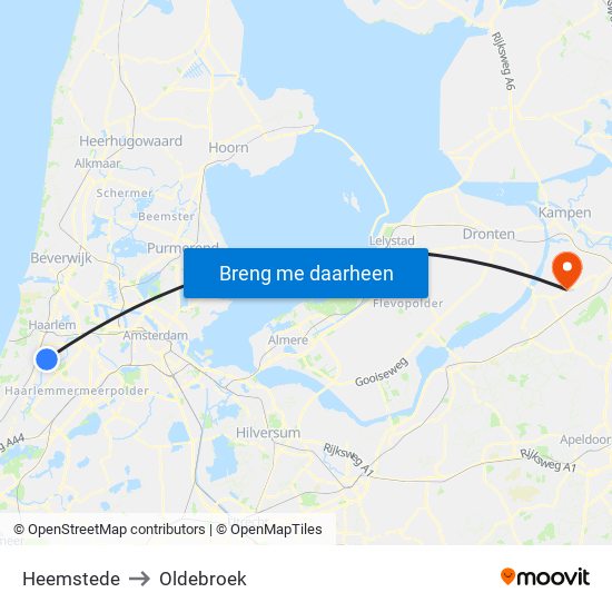 Heemstede to Oldebroek map
