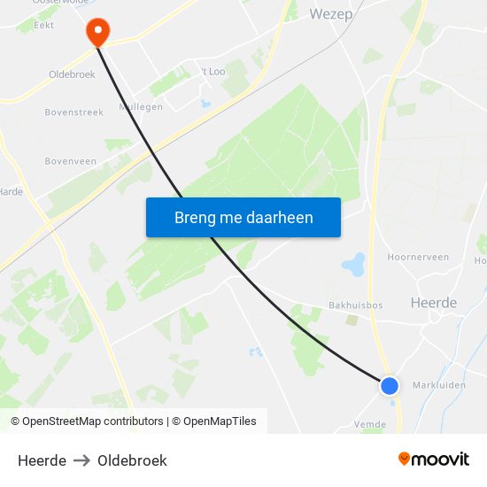Heerde to Oldebroek map