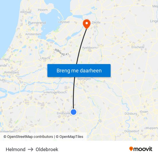 Helmond to Oldebroek map