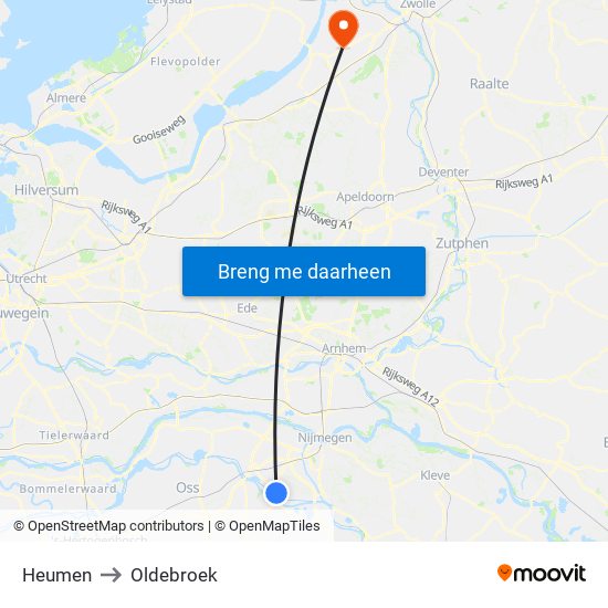 Heumen to Oldebroek map