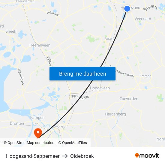 Hoogezand-Sappemeer to Oldebroek map