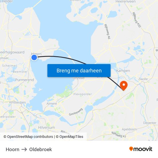 Hoorn to Oldebroek map