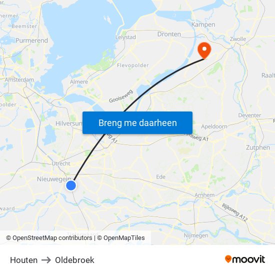 Houten to Oldebroek map