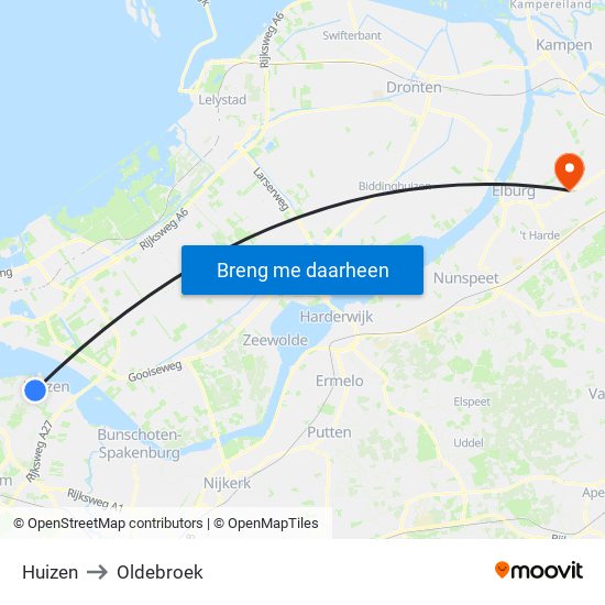Huizen to Oldebroek map