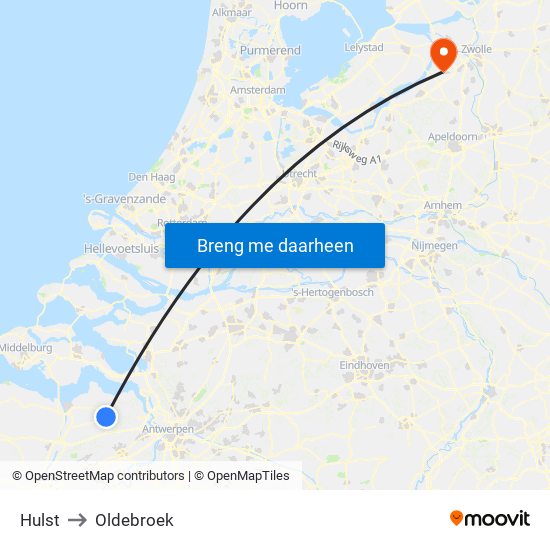Hulst to Oldebroek map