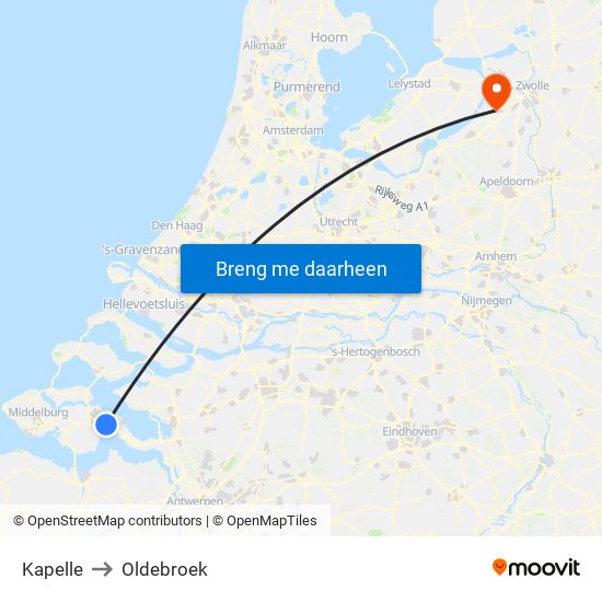Kapelle to Oldebroek map