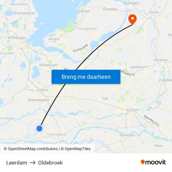 Leerdam to Oldebroek map