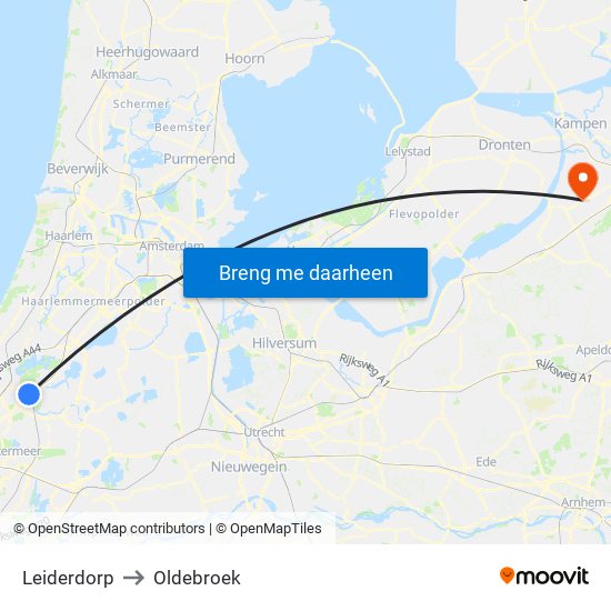 Leiderdorp to Oldebroek map