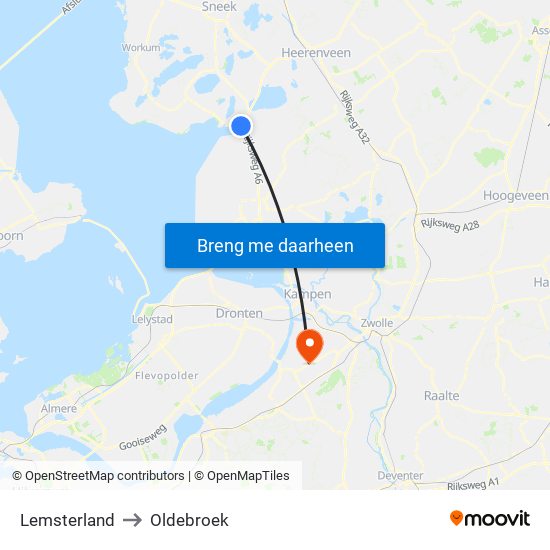 Lemsterland to Oldebroek map