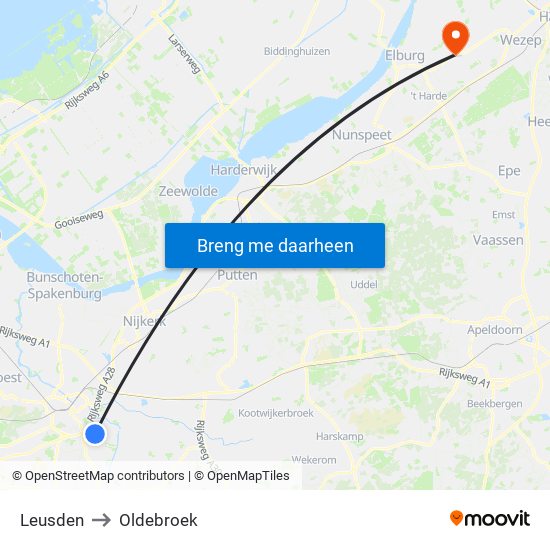 Leusden to Oldebroek map