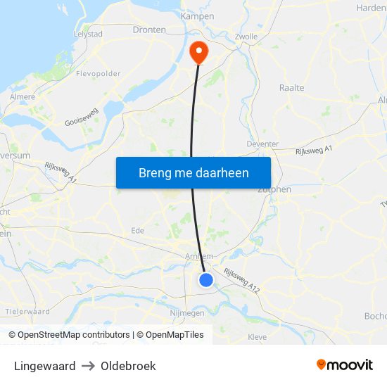 Lingewaard to Oldebroek map