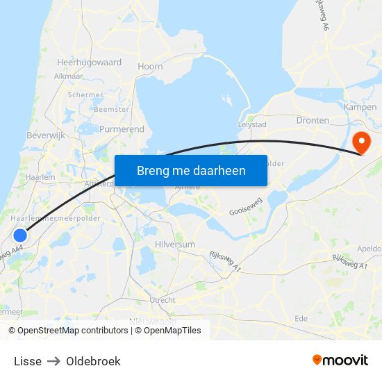 Lisse to Oldebroek map