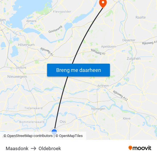 Maasdonk to Oldebroek map