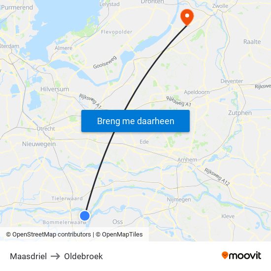 Maasdriel to Oldebroek map