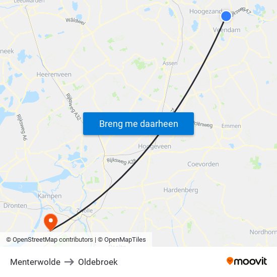 Menterwolde to Oldebroek map