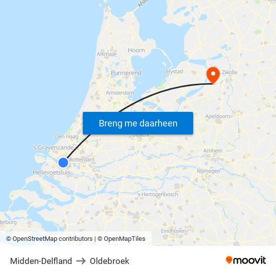 Midden-Delfland to Oldebroek map