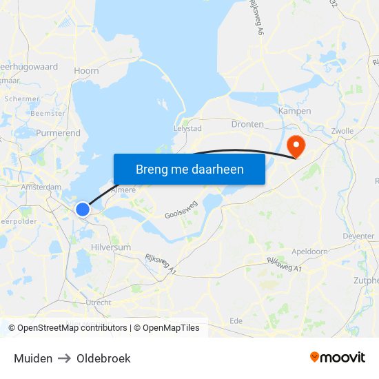 Muiden to Oldebroek map