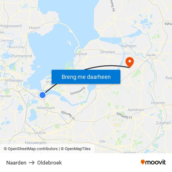 Naarden to Oldebroek map