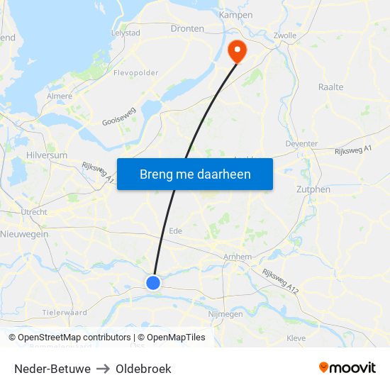 Neder-Betuwe to Oldebroek map