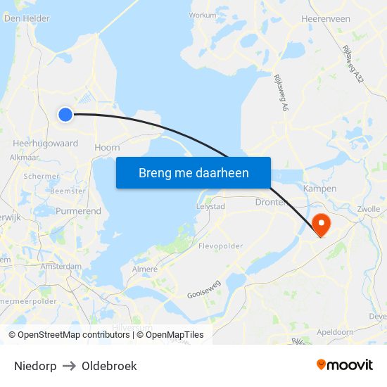 Niedorp to Oldebroek map