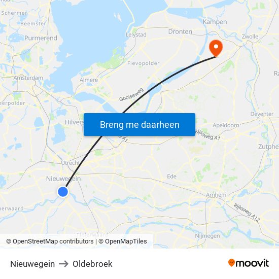 Nieuwegein to Oldebroek map