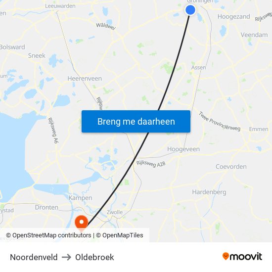 Noordenveld to Oldebroek map