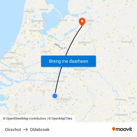 Oirschot to Oldebroek map