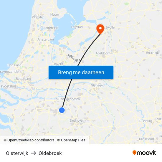 Oisterwijk to Oldebroek map