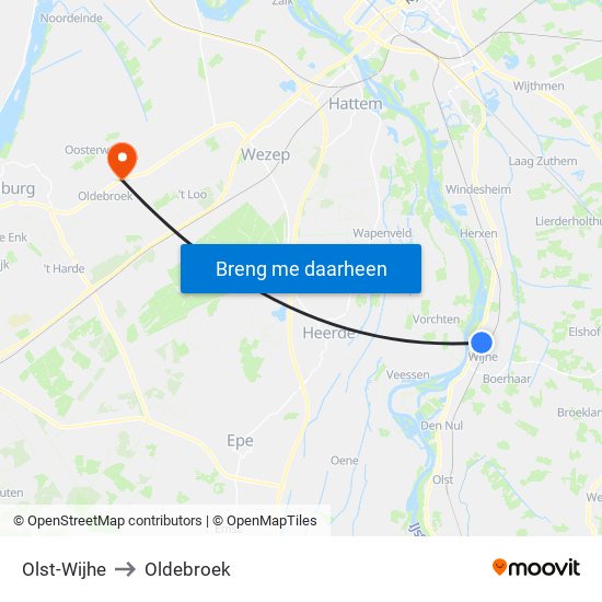 Olst-Wijhe to Oldebroek map