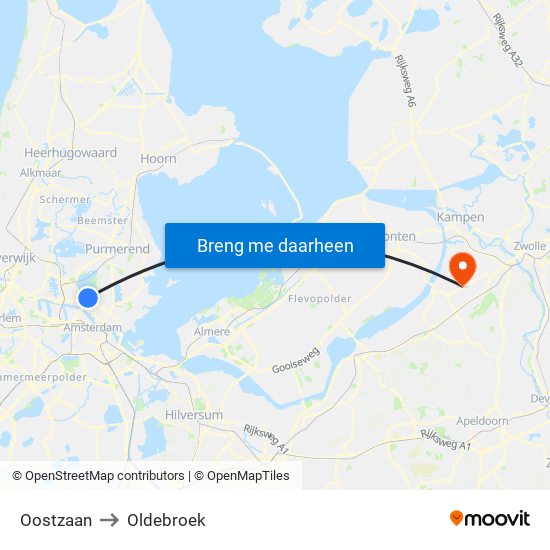 Oostzaan to Oldebroek map