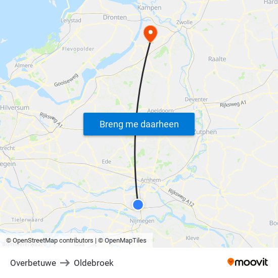 Overbetuwe to Oldebroek map