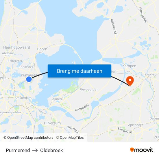 Purmerend to Oldebroek map